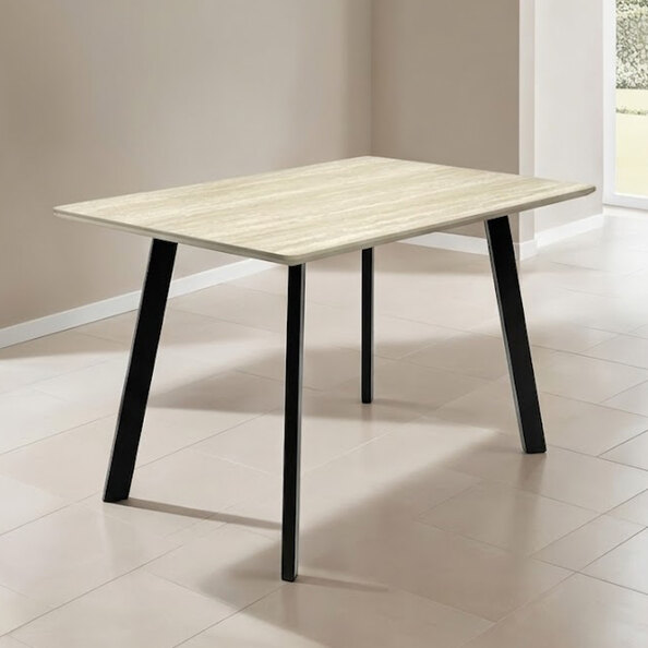 Belize Small Wooden Dining Table in Travertine Marble Effect