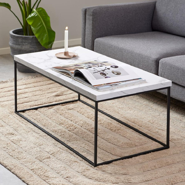 Bellmore Wooden Rectangular Coffee Table In White Marble Effect