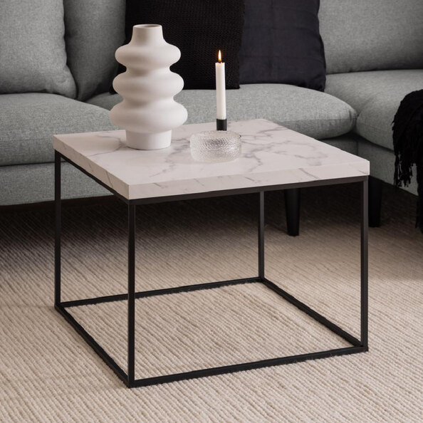 Bellmore Wooden Square Coffee Table In White Marble Effect