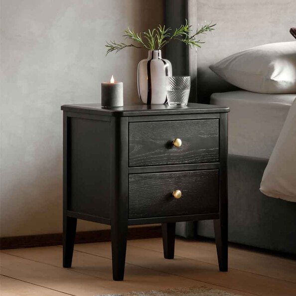 Bellville Wooden Bedside Cabinet With 2 Drawers In Black