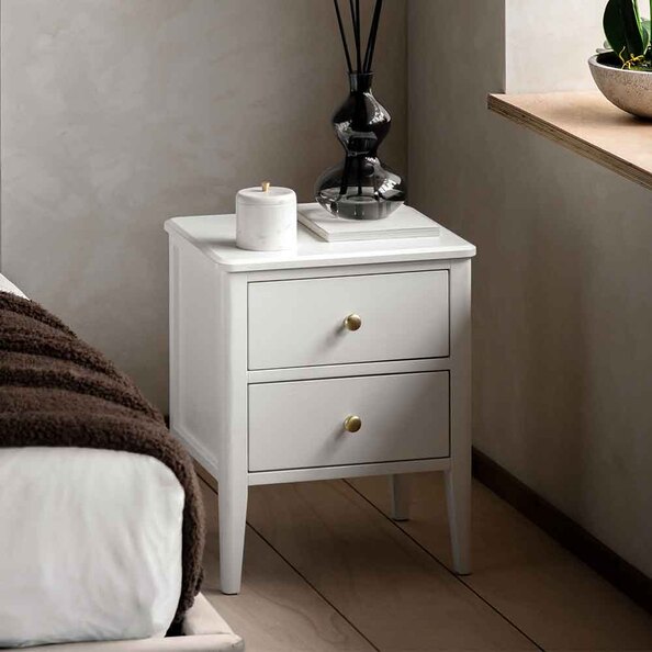 Bellville Wooden Bedside Cabinet With 2 Drawers In White