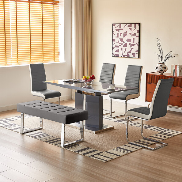 Belmonte Grey Dining Table Small 4 Symphony Grey Chairs Bench