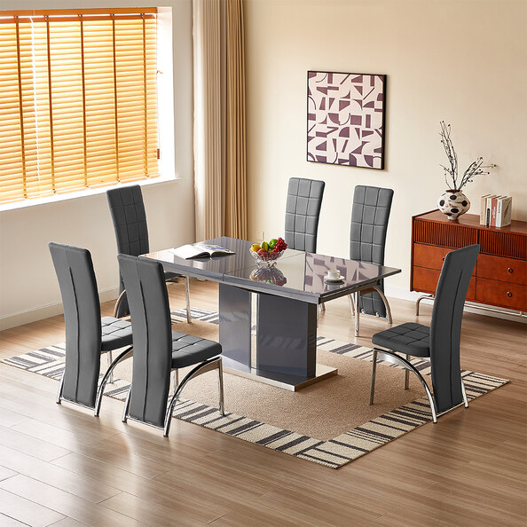 Belmonte Grey Extending Dining Table Large 6 Ravenna Grey Chairs