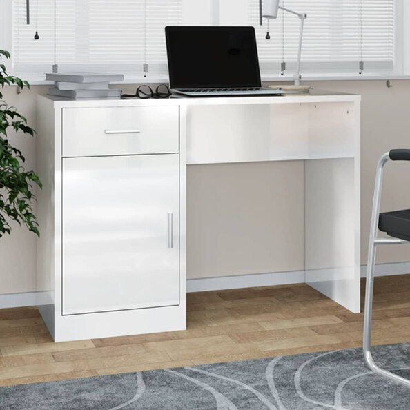 Beloit High Gloss Laptop Desk With 1 Door 1 Drawer In White