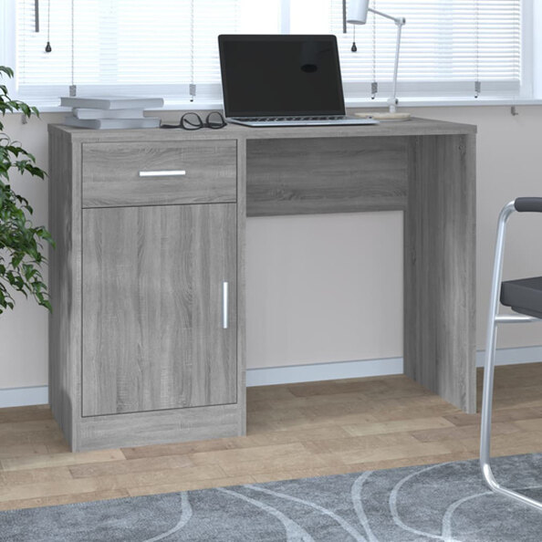 Beloit Laptop Desk With 1 Door 1 Drawer In Grey Sonoma Oak