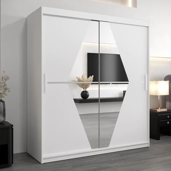 Beloit Mirrored Wardrobe 2 Sliding Doors 180cm In White