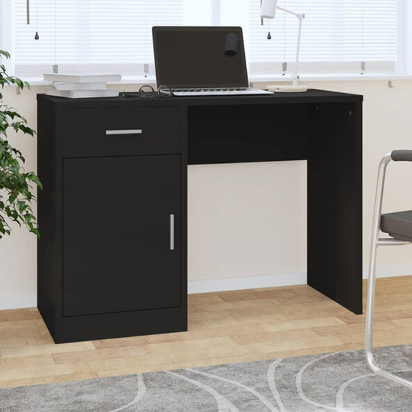 Beloit Wooden Laptop Desk With 1 Door 1 Drawer In Black