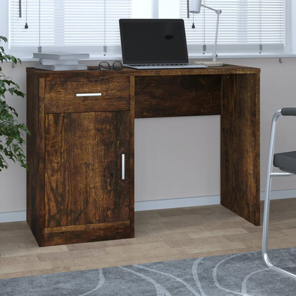 Beloit Wooden Laptop Desk With 1 Door 1 Drawer In Smoked Oak