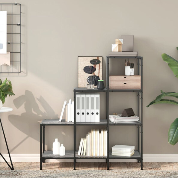Belper Wooden Bookcase With 6 Shelves In Grey Sonoma