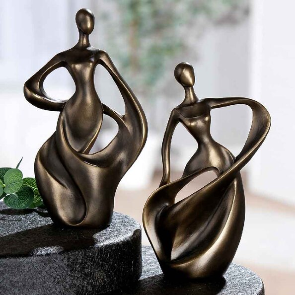 Carnation Synthetic Resin Dancing Woman Sculpture In Brown And Gold