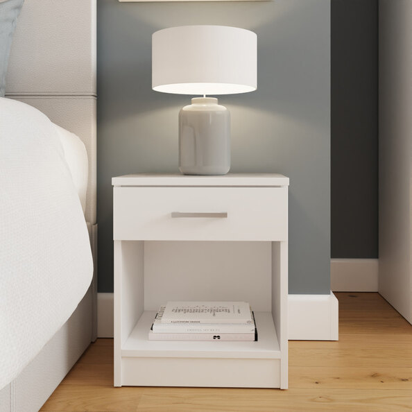 Belvian Wooden Bedside Cabinet with 1 Drawer in White