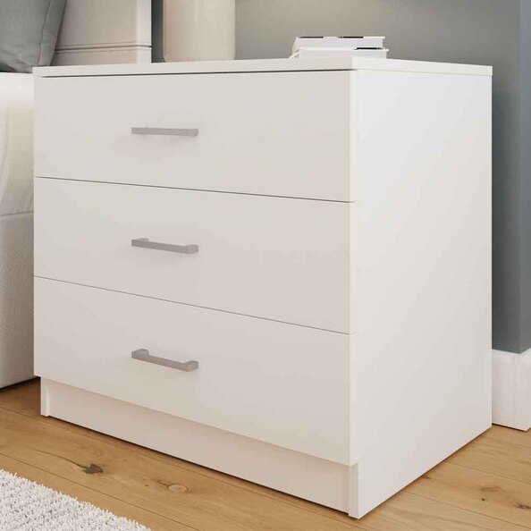 Belvian Wooden Bedside Cabinet with 3 Drawers in White
