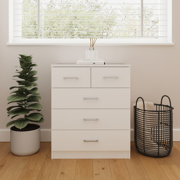 Belvian Wooden Chest Of 5 Drawers in White