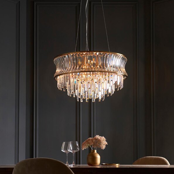 Bemidji 9 Light Crystal Clear Pendant Ceiling Light In Brushed Brass