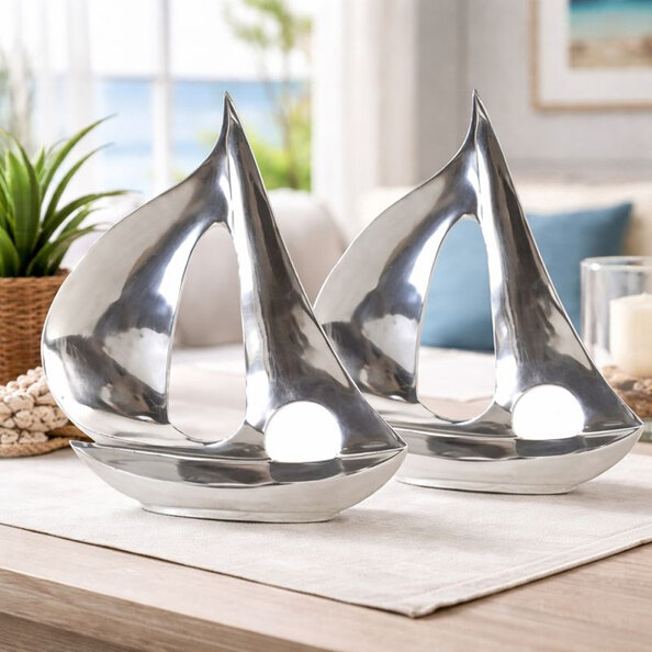 Bemidji Large Aluminium Set Of 2 Decorative Boat in Silver