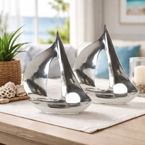 Bemidji Small Aluminium Set Of 2 Decorative Boat in Silver