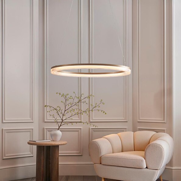 Bemidji LED Round Metal Pendant Light In Brushed Gold Plated