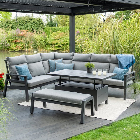 Benoit Aluminium Garden Adjustable Dining Set In Grey