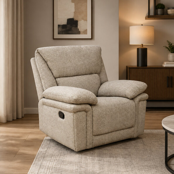 Bentley Fabric Manual Recliner 1 Seater Sofa in Natural