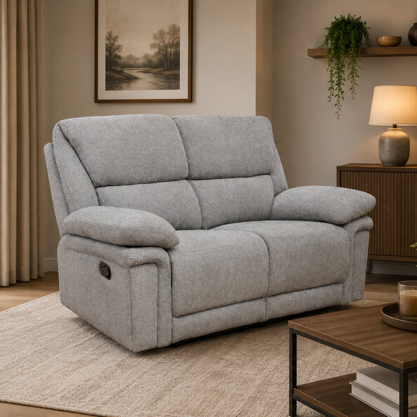 Bentley Fabric Manual Recliner 2 Seater Sofa in Grey