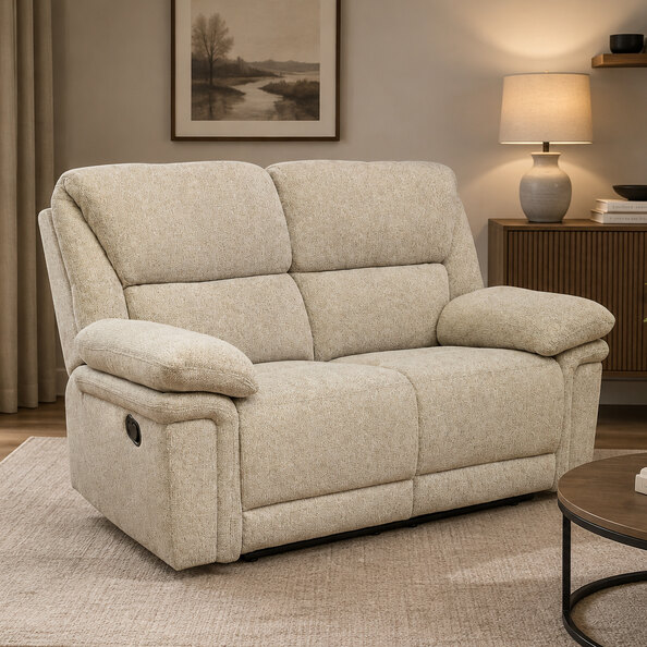 Bentley Fabric Manual Recliner 2 Seater Sofa in Natural
