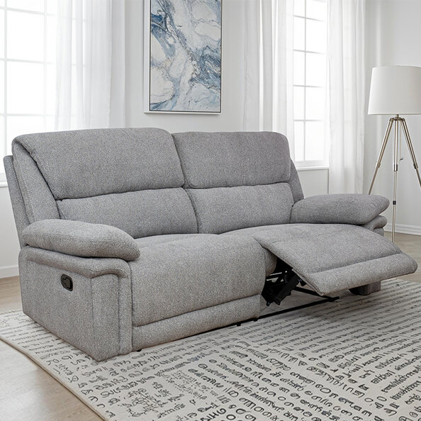 Bentley Fabric Manual Recliner 3 Seater Sofa in Grey