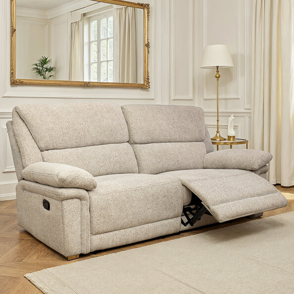 Bentley Fabric Manual Recliner 3 Seater Sofa in Natural