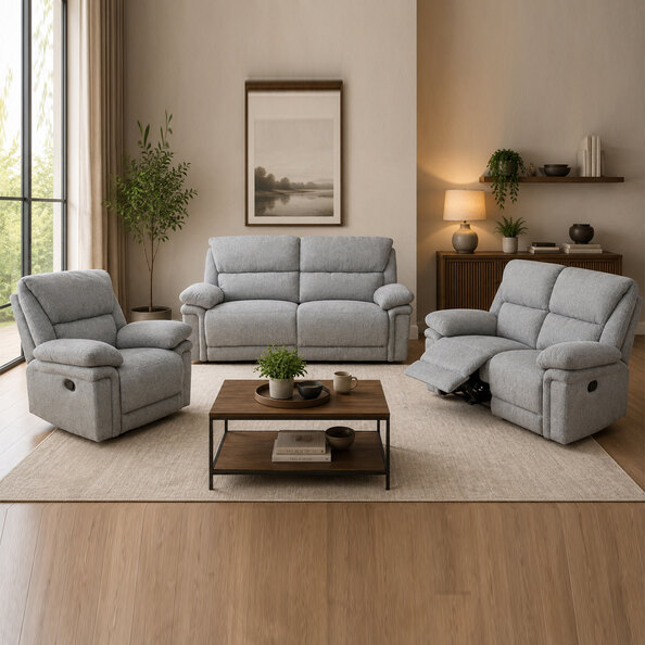 Bentley Fabric Manual Recliner Sofa Suite in Grey