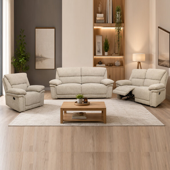 Bentley Fabric Manual Recliner Sofa Suite in Natural