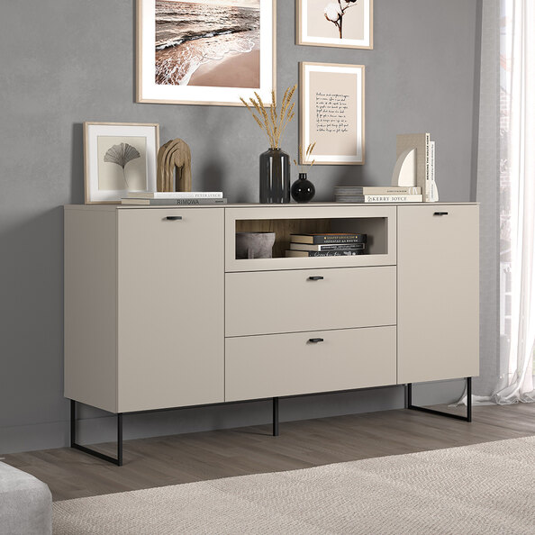 Benvia Wooden Sideboard with 2 Doors 2 Drawers in Cashmere and Evoke Oak
