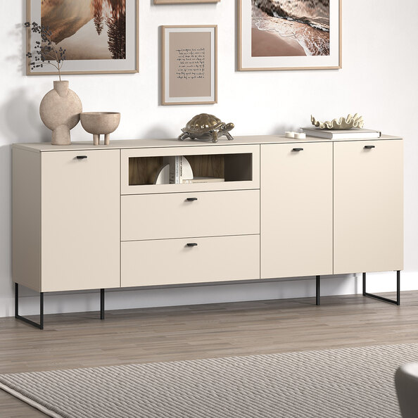 Benvia Wooden Sideboard with 3 Doors 2 Drawers in Cashmere and Evoke Oak