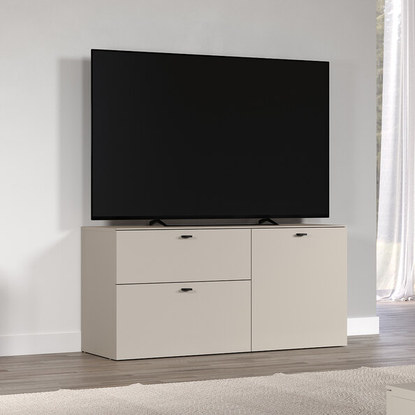Benvia Wooden TV Stand with 2 Doors 1 Drawer in Cashmere and Evoke Oak