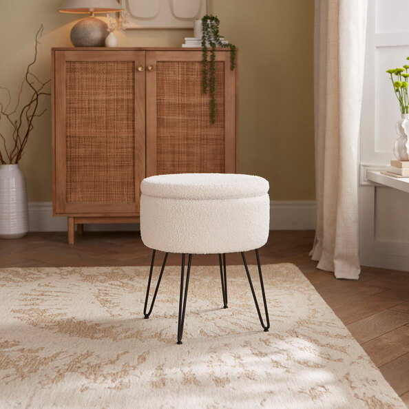 Benvora Fabric Storage Stool in Cream