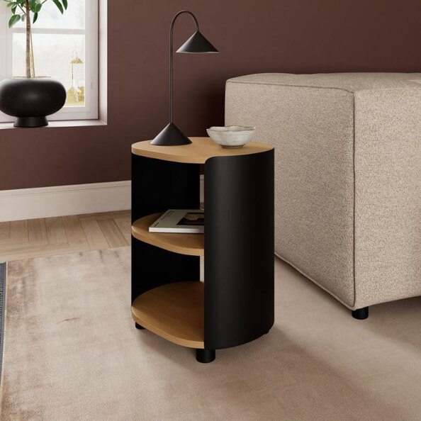 Benvoril Wooden Bedside Cabinet in Oak and Matt Black