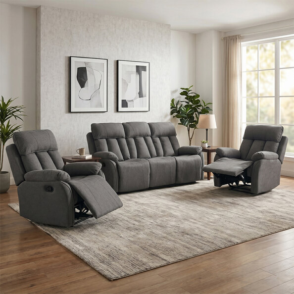 Benvro Fabric Recliner 3+1+1 Seater Sofa Set in Grey