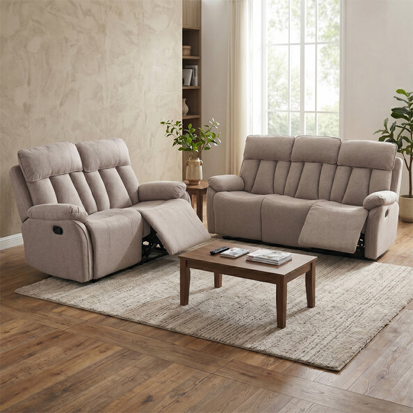 Benvro Fabric Recliner 3+2 Seater Sofa Set in Oatmeal