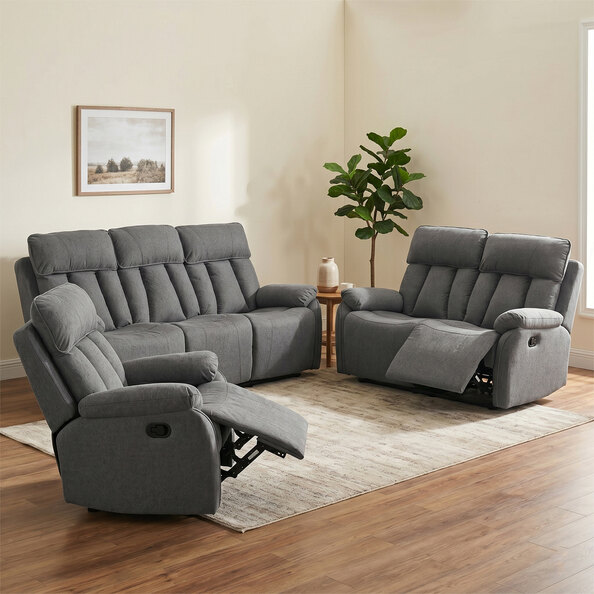 Benvro Fabric Recliner Sofa Suite in Grey