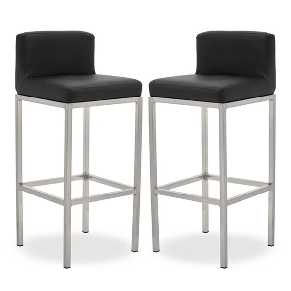 Baino Black PU Leather Bar Chairs With Chrome Legs In A Pair