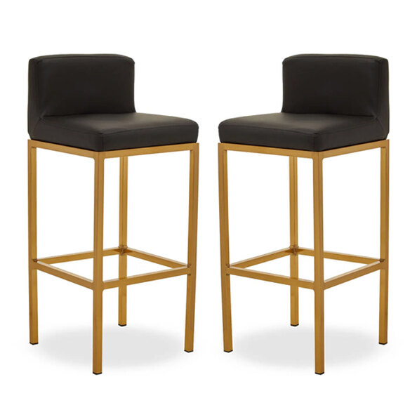 Baino Black PU Leather Bar Chairs With Gold Legs In A Pair