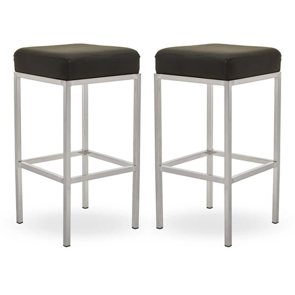 Baino Black Leather Bar Stools With Chrome Legs In A Pair