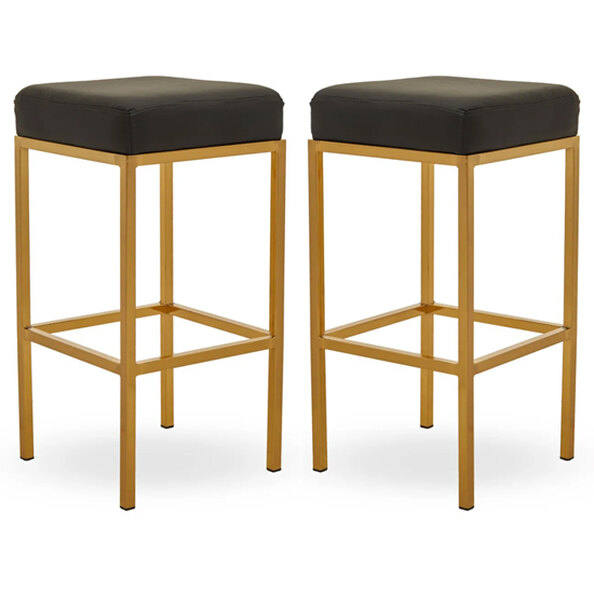 Baino Black Leather Bar Stools With Gold Legs In A Pair