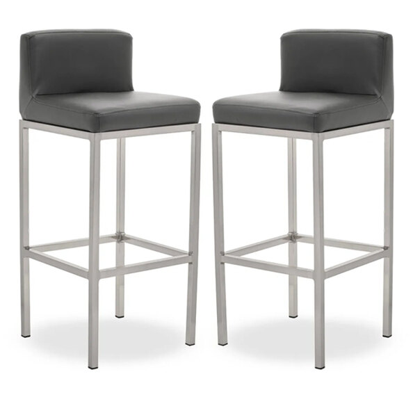 Baino Grey PU Leather Bar Chairs With Chrome Legs In A Pair