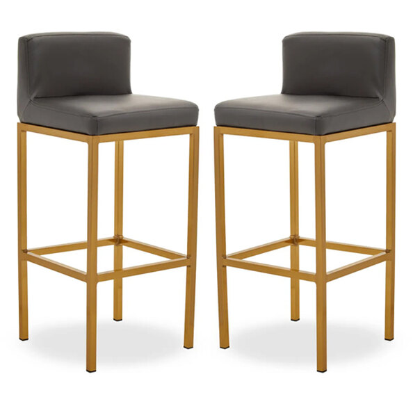 Baino Grey PU Leather Bar Chairs With Gold Legs In A Pair