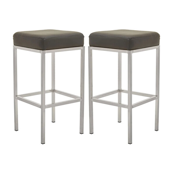 Baino Dark Grey Leather Bar Stools With Chrome Legs In A Pair