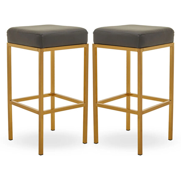 Baino Dark Grey Leather Bar Stools With Gold Legs In A Pair