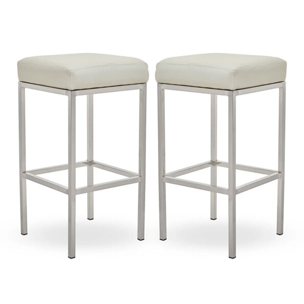 Baino White Leather Bar Stools With Chrome Legs In A Pair