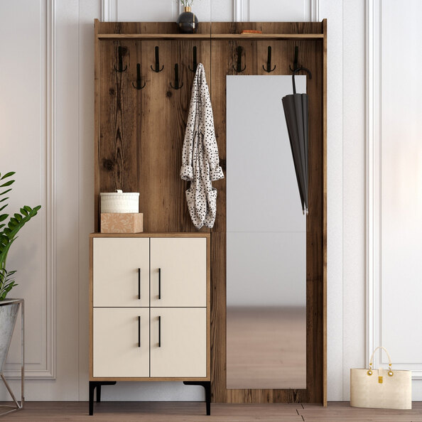 Bergen Wooden Hallway Furniture with 4 Cream Doors in Walnut