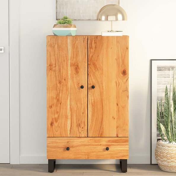 Beril Acacia Solid Wood Highboard With 2 Doors In Brown