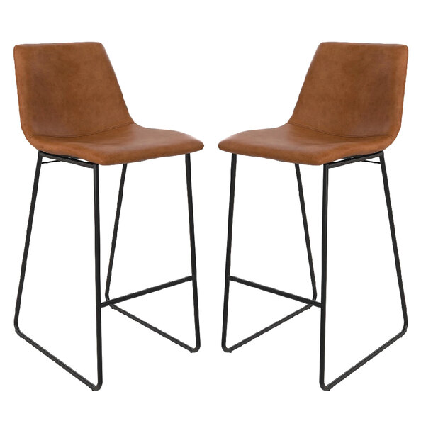 Berlin Caramel Maple PU Leather Bar Stools With Black Leg In Pair
