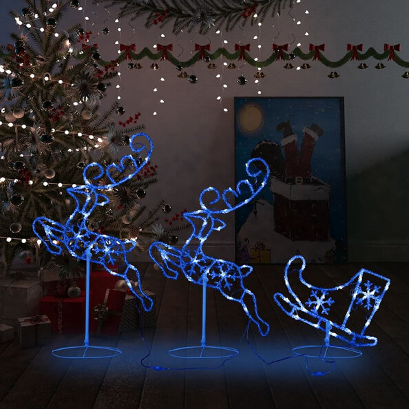Bertram Acrylic Christmas Flying Reindeer And Sleigh - Blue LED